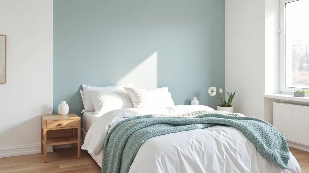 Bedroom with color accent wall and styled textiles